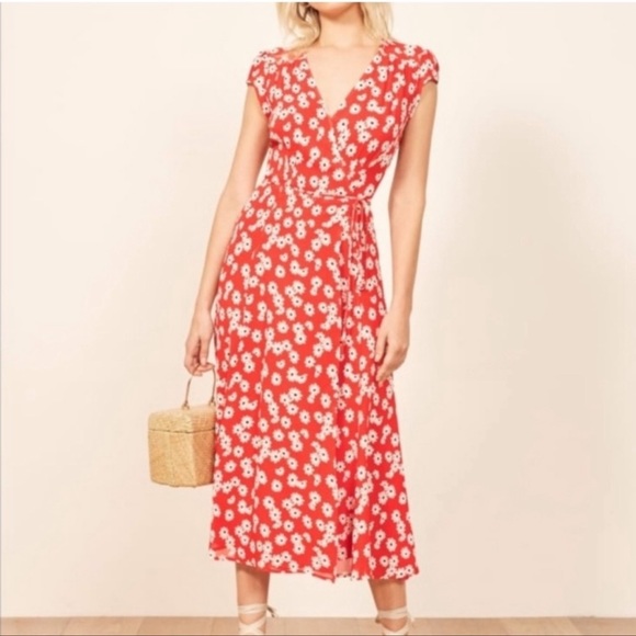 Reformation Carina Floral Wrap Midi Dress in Oopsie Daisy - Picture 9 of 9